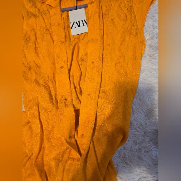 NWT Zara Orange Paisley Jumpsuit with Metal Clasps Size S - Picture 16 of 16